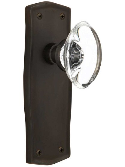Prairie Door Set with Oval Crystal Glass Knobs - No Keyhole in Oil-Rubbed Bronze .